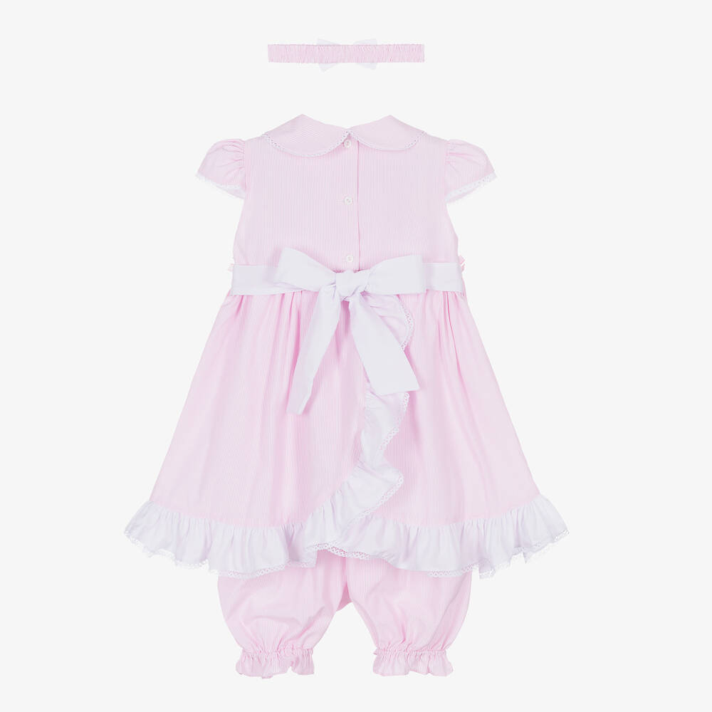 بريتي أوريجينال-طقم فستان مطرز سموكينغ مزيج قطن لون زهري | Childrensalon Outlet