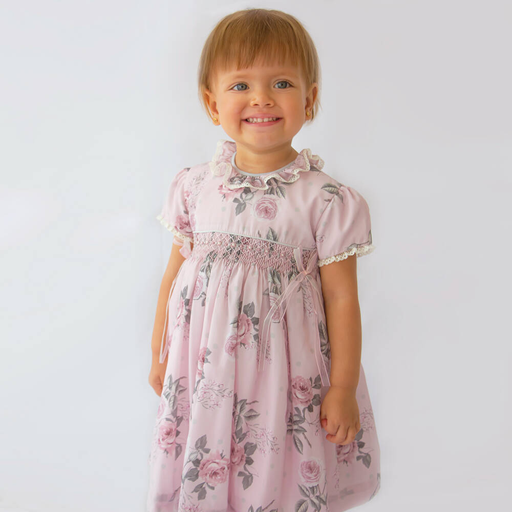 Pretty Originals-فستان بتطريز سموك لون زهري | Childrensalon Outlet