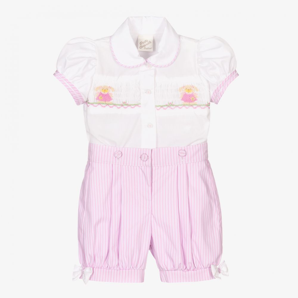 Pretty Originals - Блузка и розовые шорты с вафельными сборками для девочек | Childrensalon