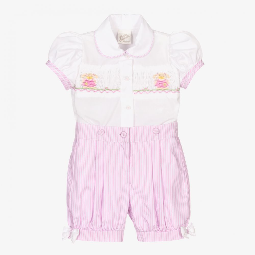 Pretty Originals - Girls Pink Smocked Shorts Set | Childrensalon