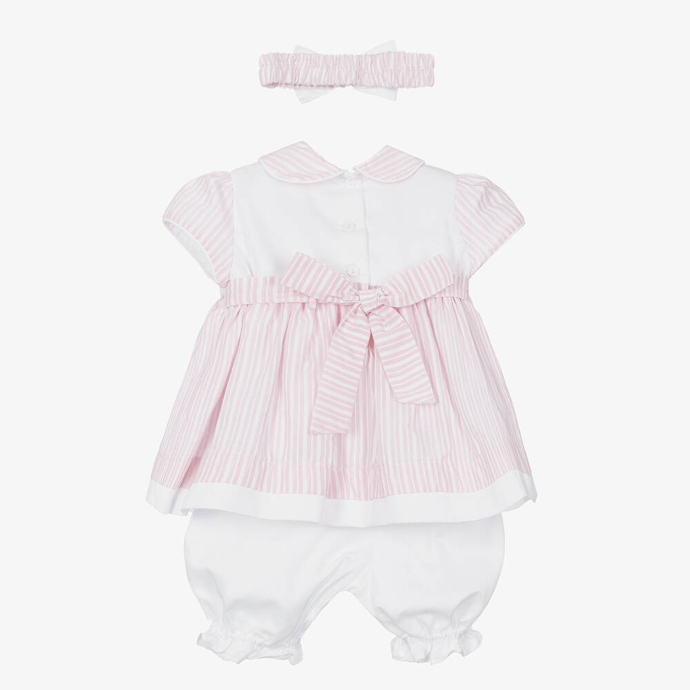 Pretty Originals-Girls Pink Striped Cotton Dress Set | Childrensalon Outlet