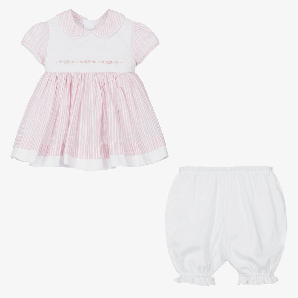 Pretty Originals-Girls Pink Striped Cotton Dress Set | Childrensalon Outlet