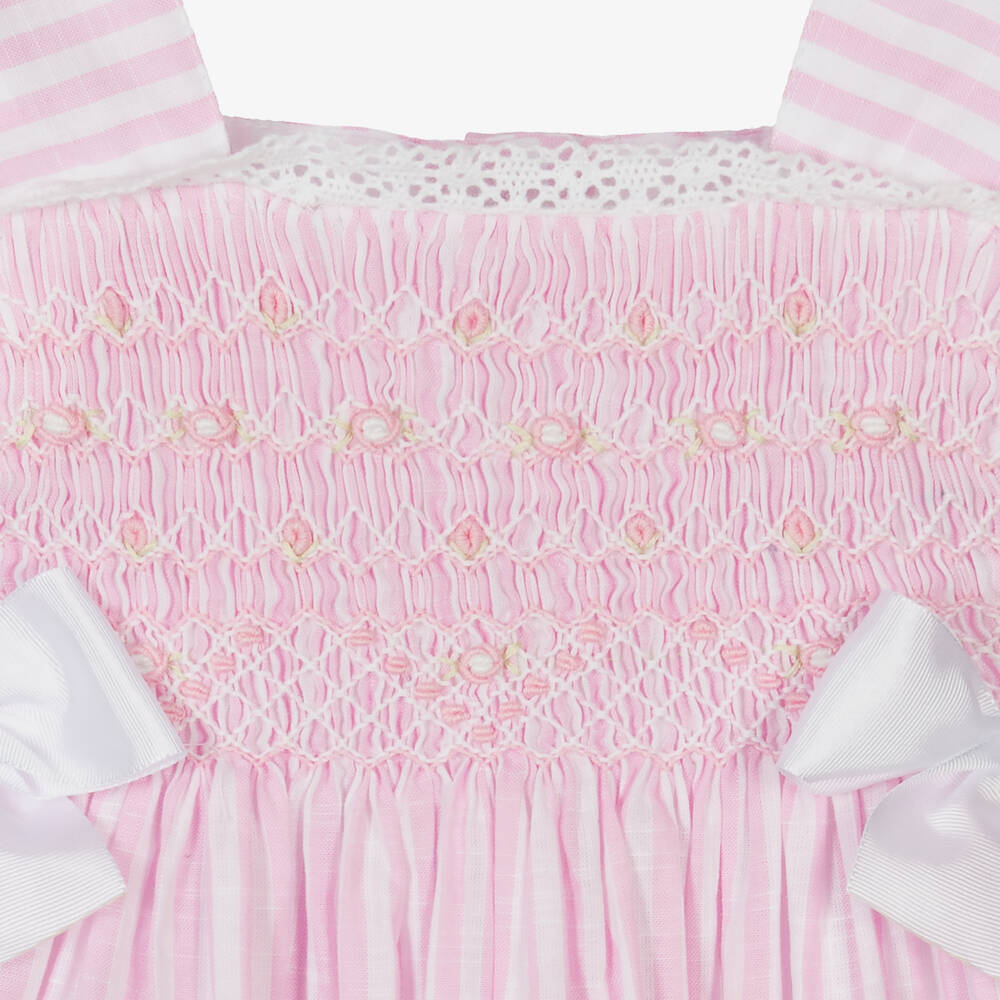 Pretty Originals-طقم فستان مطرز سموكينغ قطن بوبلين لون زهري | Childrensalon Outlet