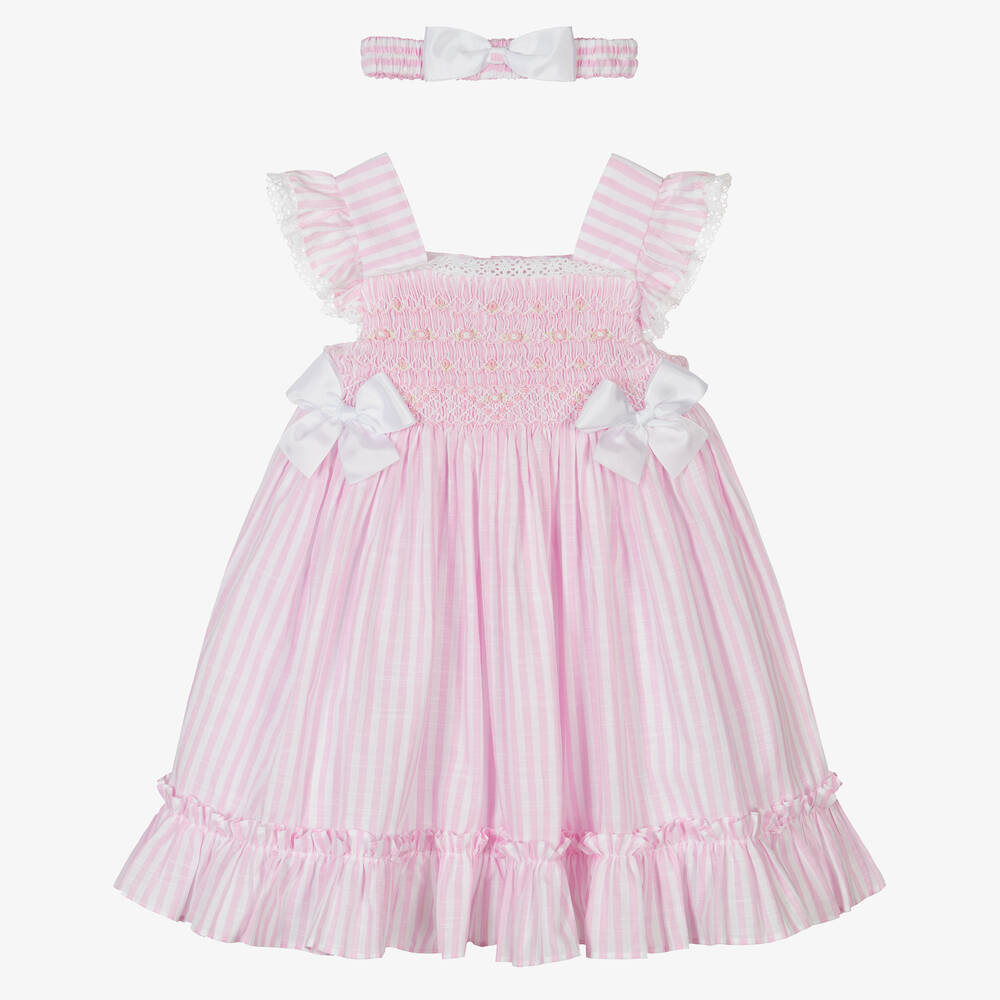 Pretty Originals - Girls Pink Striped Smocked Dress Set | Childrensalon