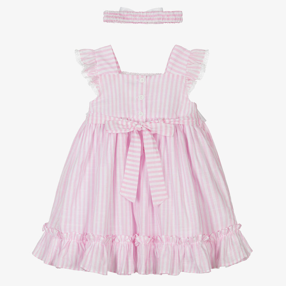 Pretty Originals-طقم فستان مطرز سموكينغ قطن بوبلين لون زهري | Childrensalon Outlet