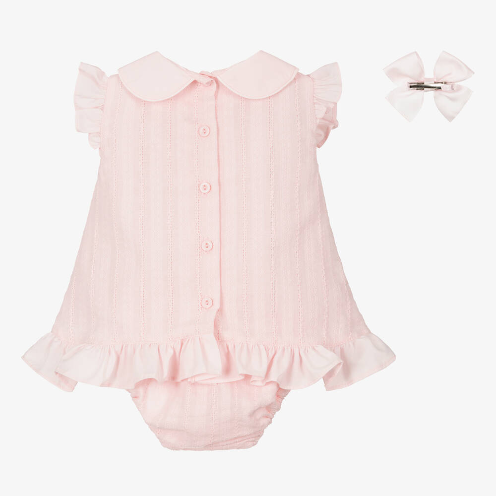 Pretty Originals-Girls Pink Textured Ruffle Bow Dress Set | Childrensalon Outlet