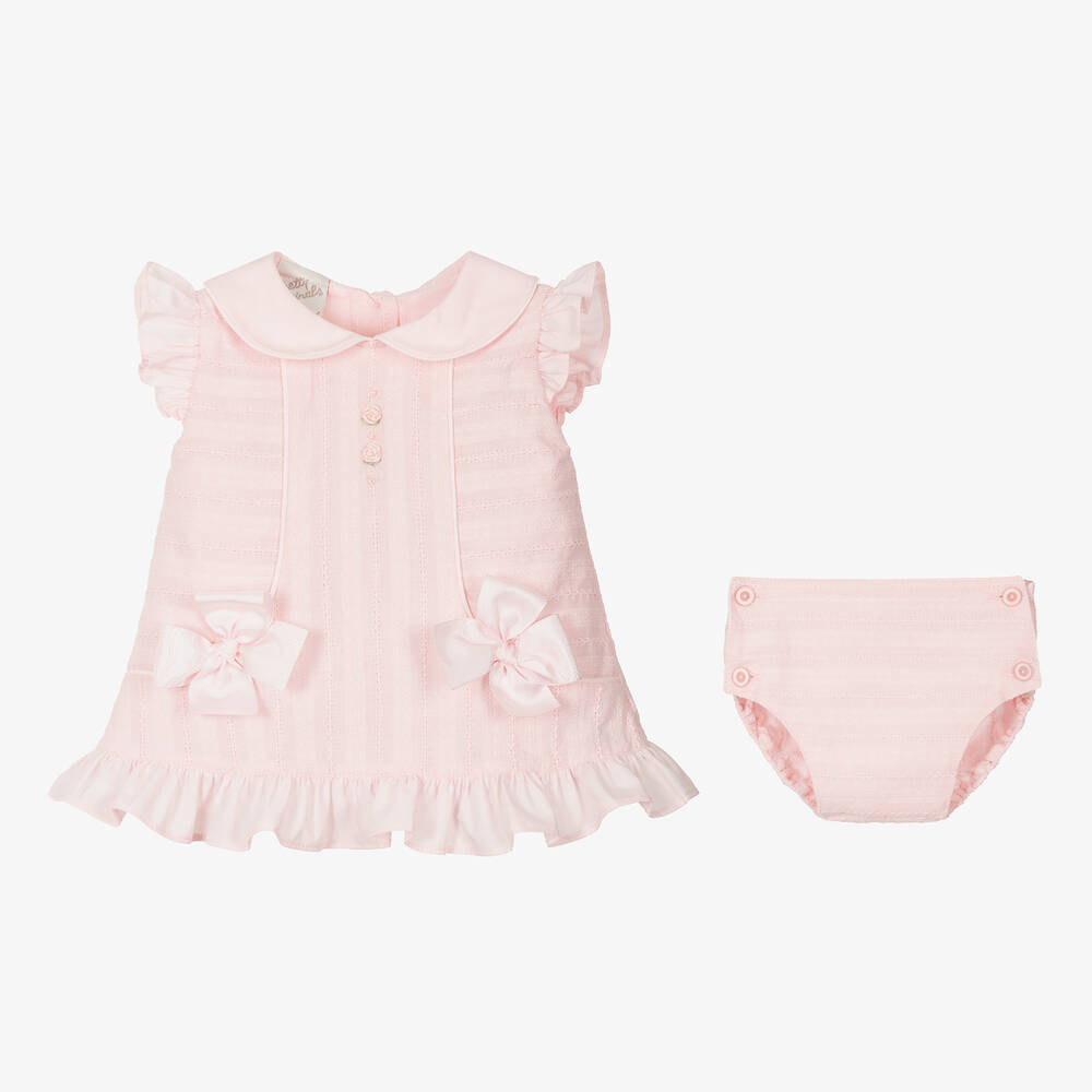 Pretty Originals-Girls Pink Textured Ruffle Bow Dress Set | Childrensalon Outlet