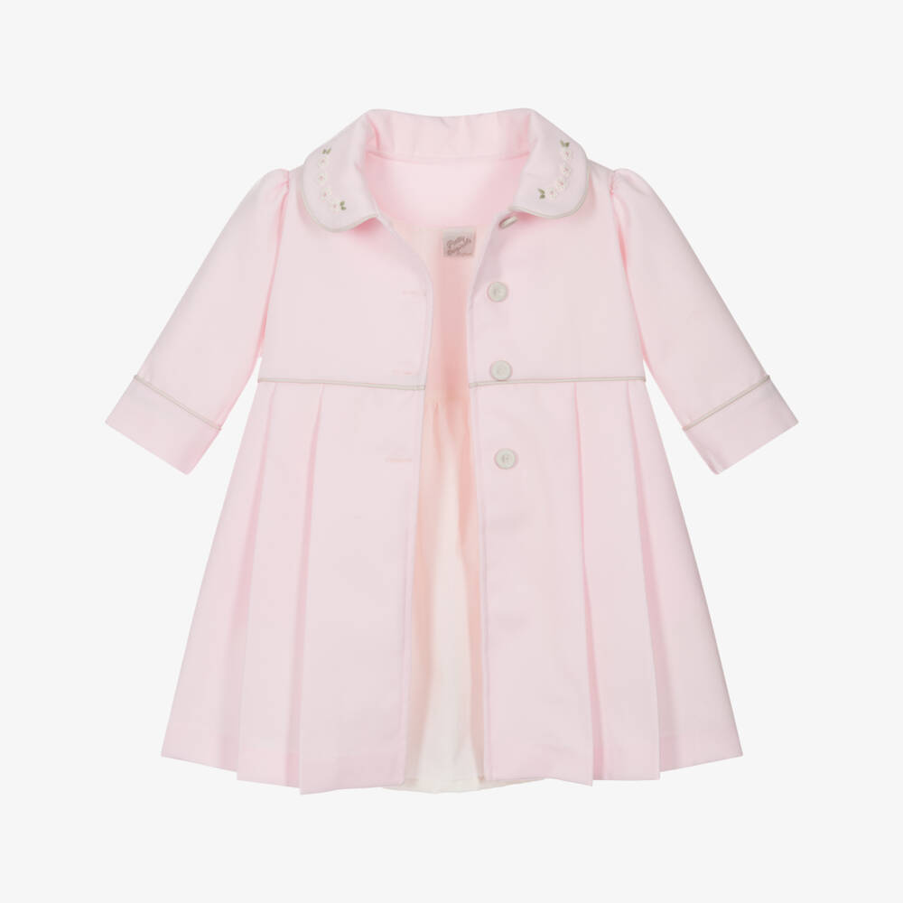 Pretty Originals-Girls Pink Twill Coat & Hat Set | Childrensalon Outlet