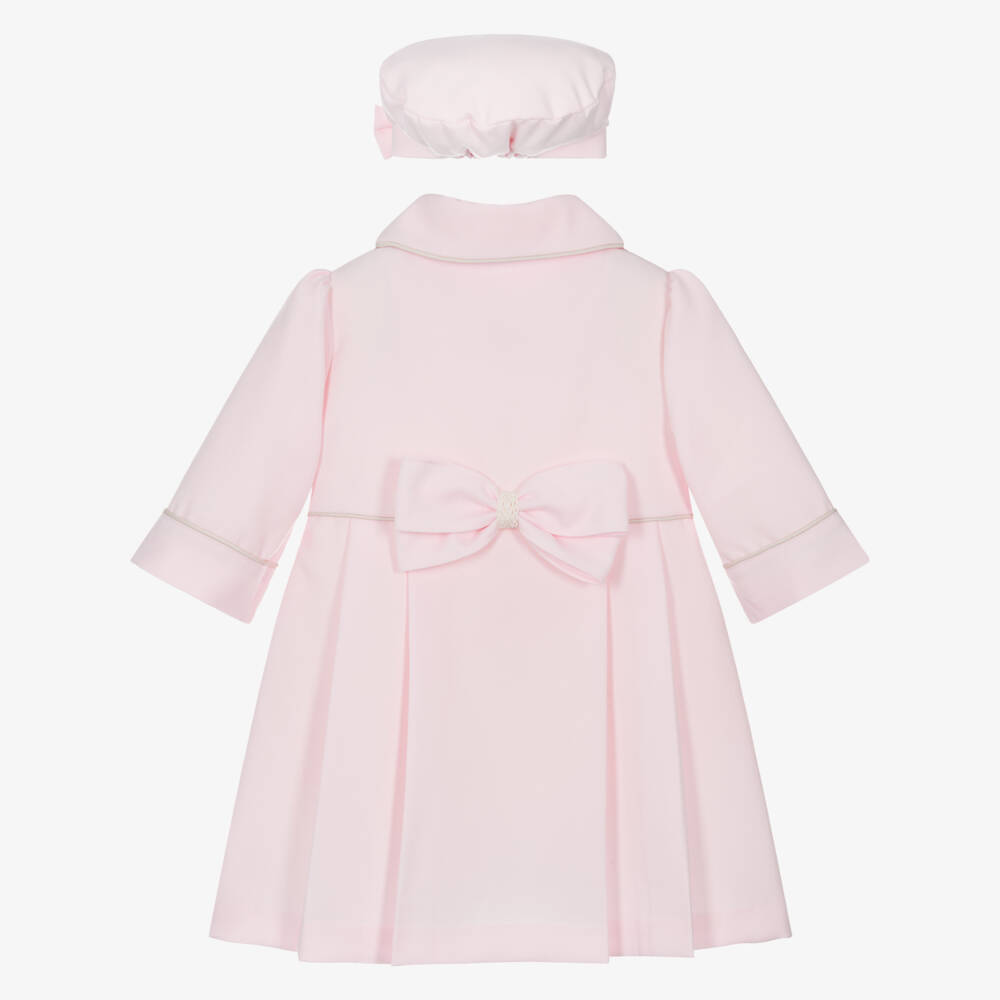 Pretty Originals-Girls Pink Twill Coat & Hat Set | Childrensalon Outlet