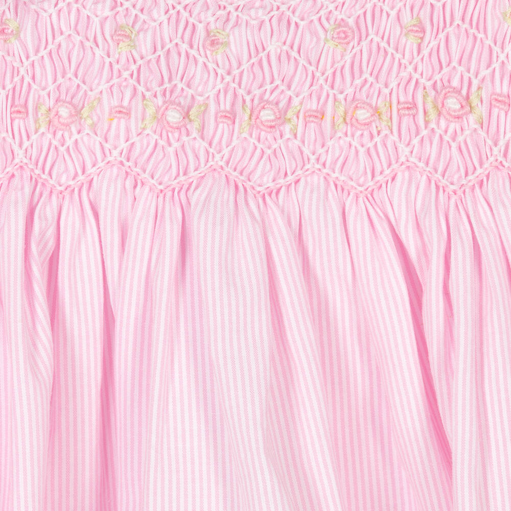 Pretty Originals-Girls Pink & White Smocked Cotton Shorts Set | Childrensalon Outlet