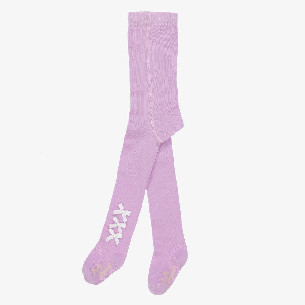Pretty Originals-Girls Purple Cotton Bow Tights | Childrensalon Outlet