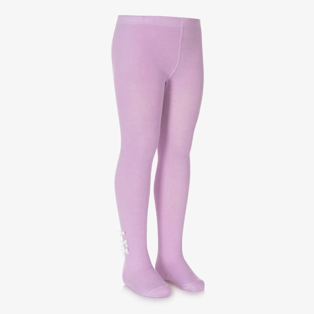 Pretty Originals-Girls Purple Cotton Bow Tights | Childrensalon Outlet