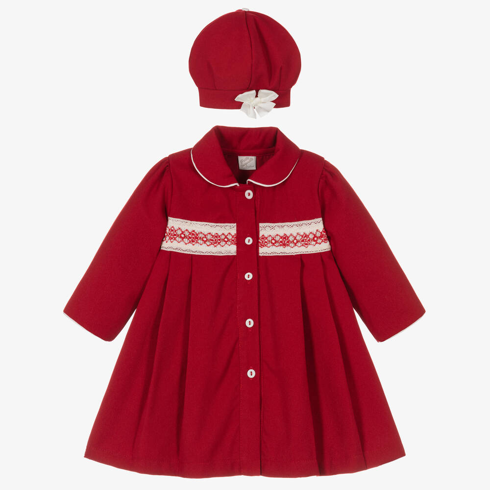 Pretty Originals - Girls Red Coat & Hat Set | Childrensalon