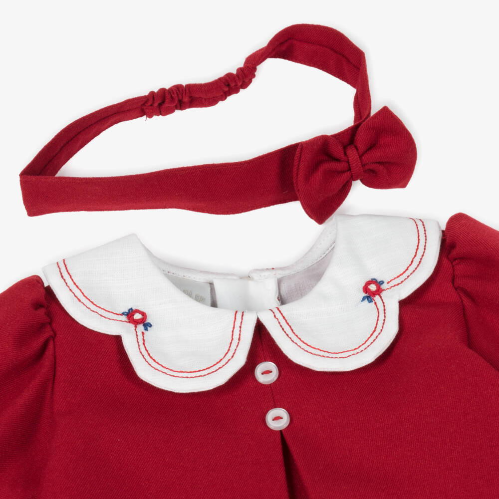 Pretty Originals-Girls Red Dress Set with Embroidered Collar | Childrensalon Outlet