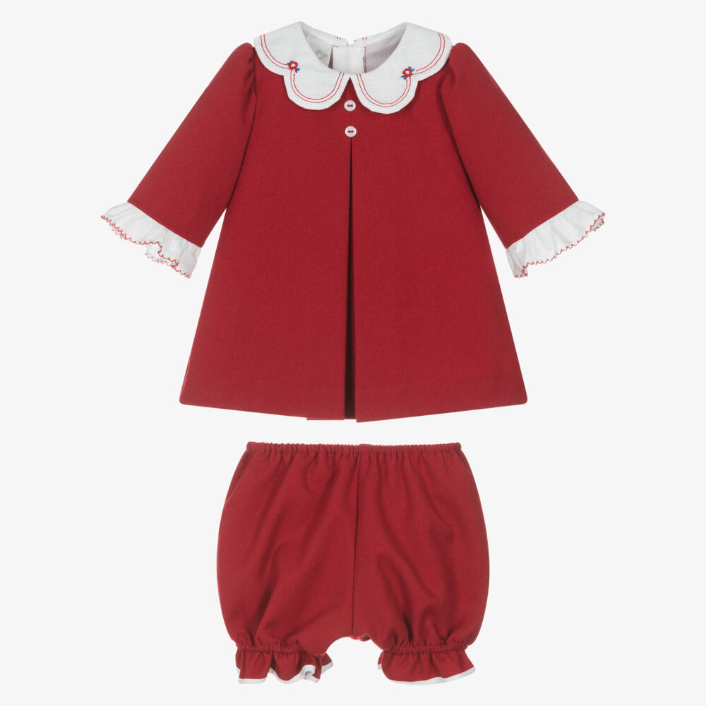 Pretty Originals-Girls Red Dress Set with Embroidered Collar | Childrensalon Outlet