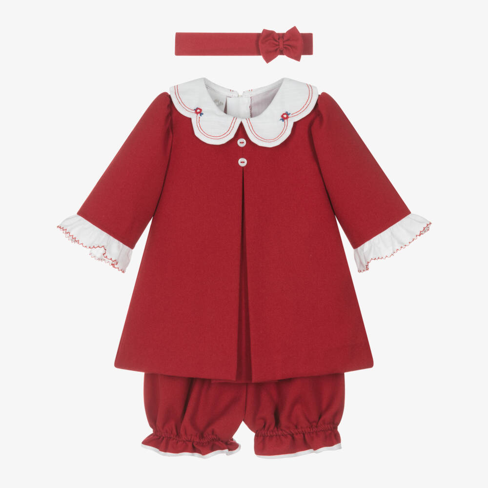 Pretty Originals-Girls Red Dress Set with Embroidered Collar | Childrensalon Outlet