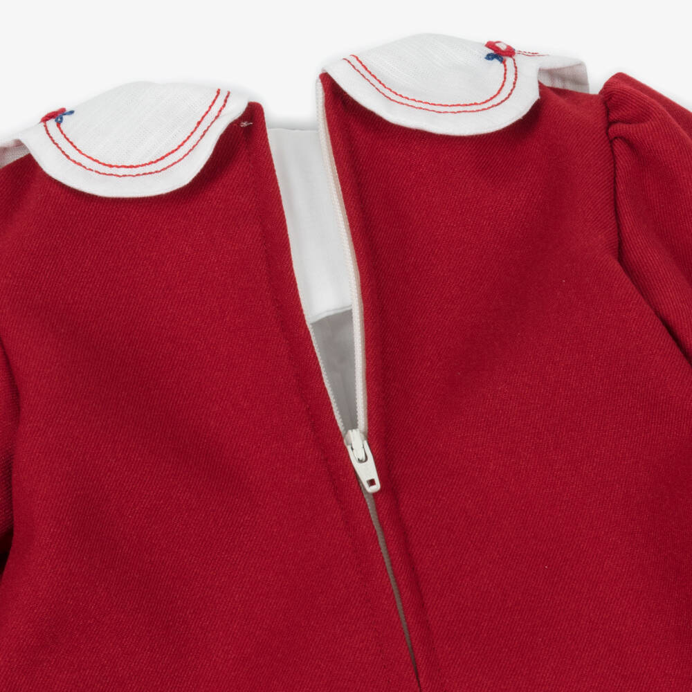 Pretty Originals-Girls Red Dress Set with Embroidered Collar | Childrensalon Outlet