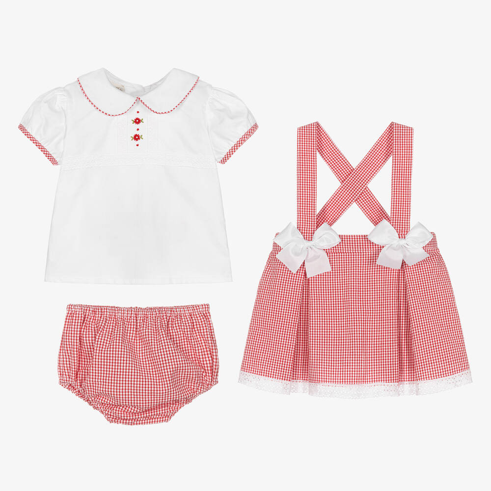 Pretty Originals-طقم تنورة قطن لون أحمر وأبيض | Childrensalon Outlet