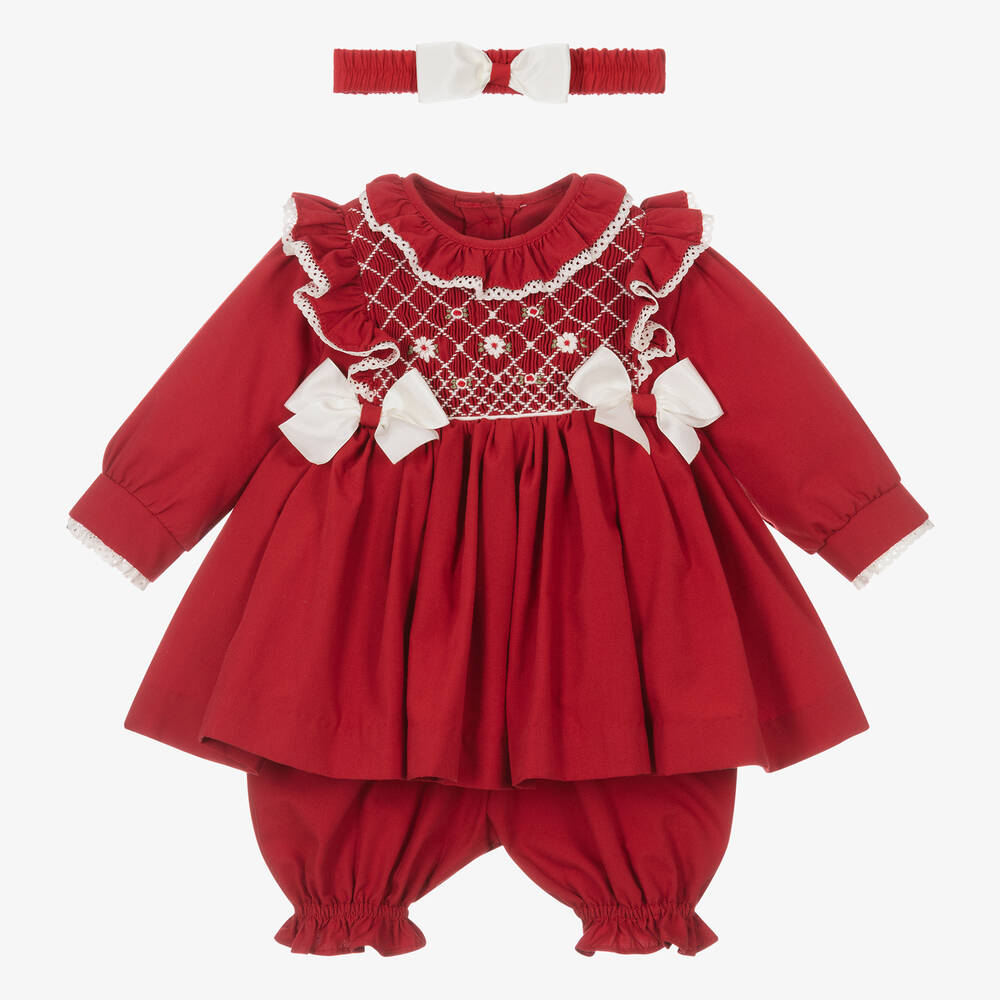 Pretty Originals - Rotes handgesmoktes Kleid-Set | Childrensalon