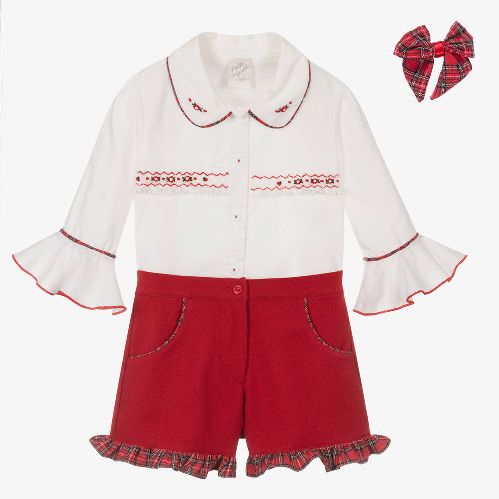 Pretty Originals - Ensemble short rouge smocké | Childrensalon