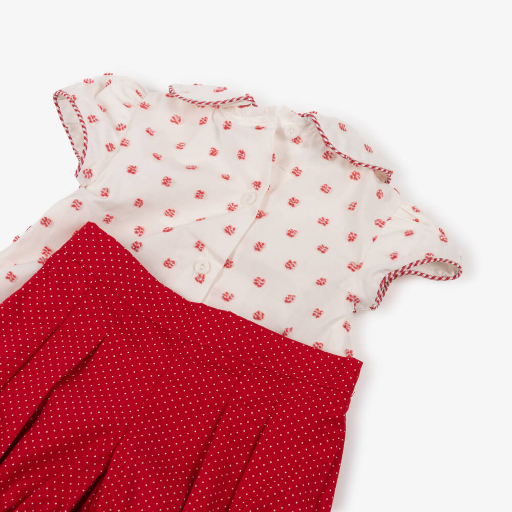 Pretty Originals-Girls Red Polk Dot Cotton Shorts Set | Childrensalon Outlet