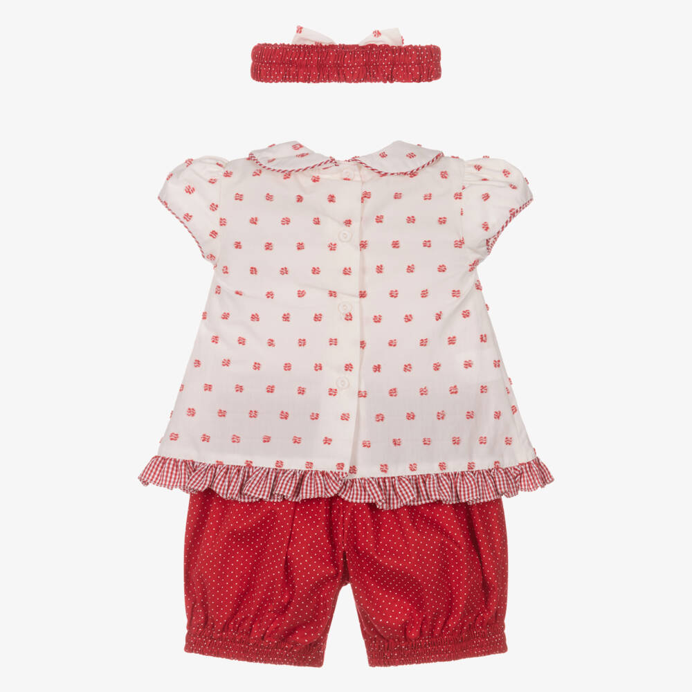 Pretty Originals-Girls Red Polk Dot Cotton Shorts Set | Childrensalon Outlet