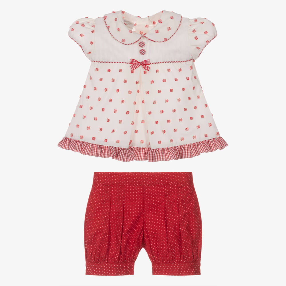 Pretty Originals-Girls Red Polk Dot Cotton Shorts Set | Childrensalon Outlet