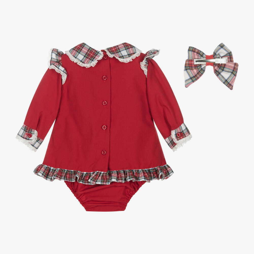 بريتي أوريجينال-طقم فستان بكشكش قطن لون أحمر | Childrensalon Outlet