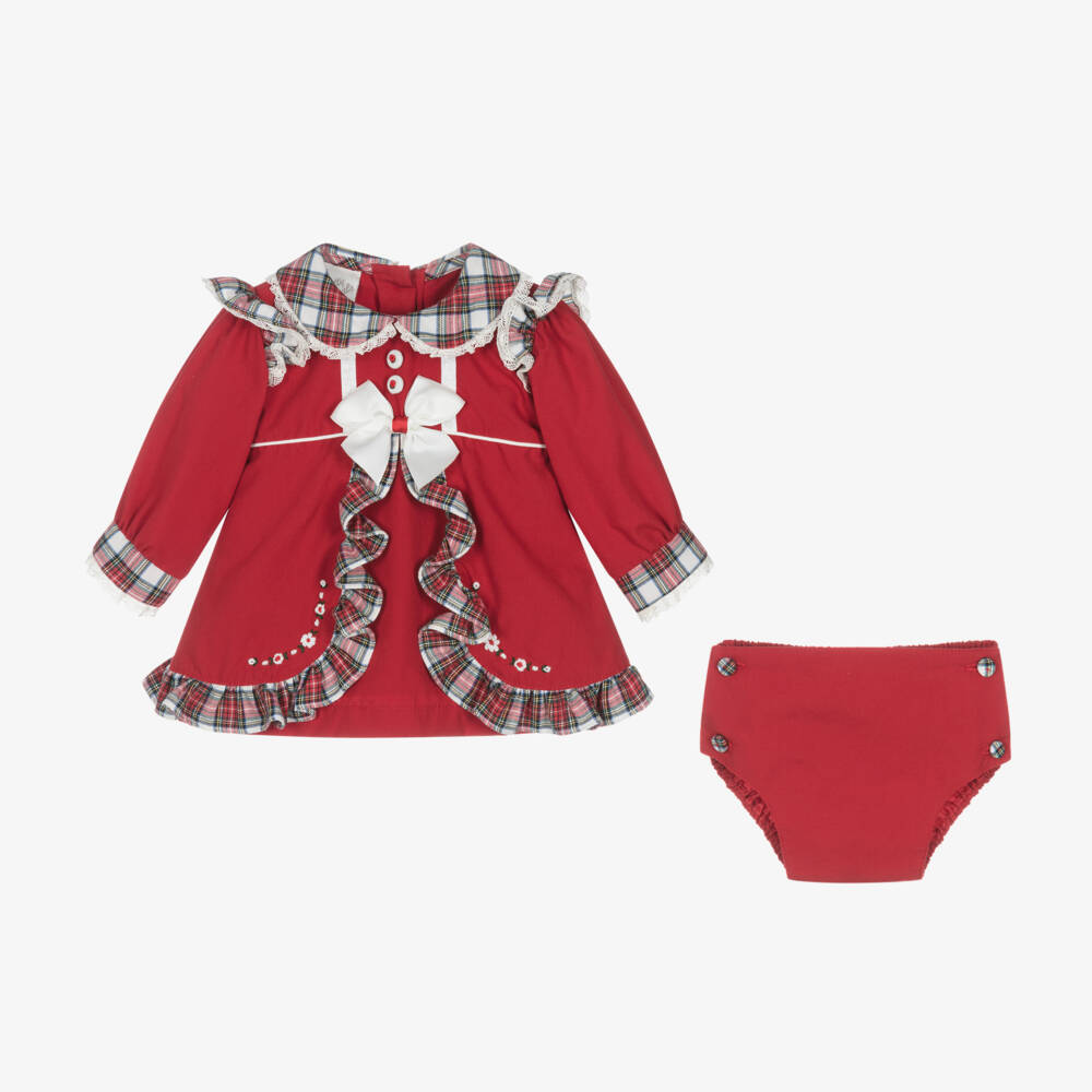 بريتي أوريجينال-طقم فستان بكشكش قطن لون أحمر | Childrensalon Outlet