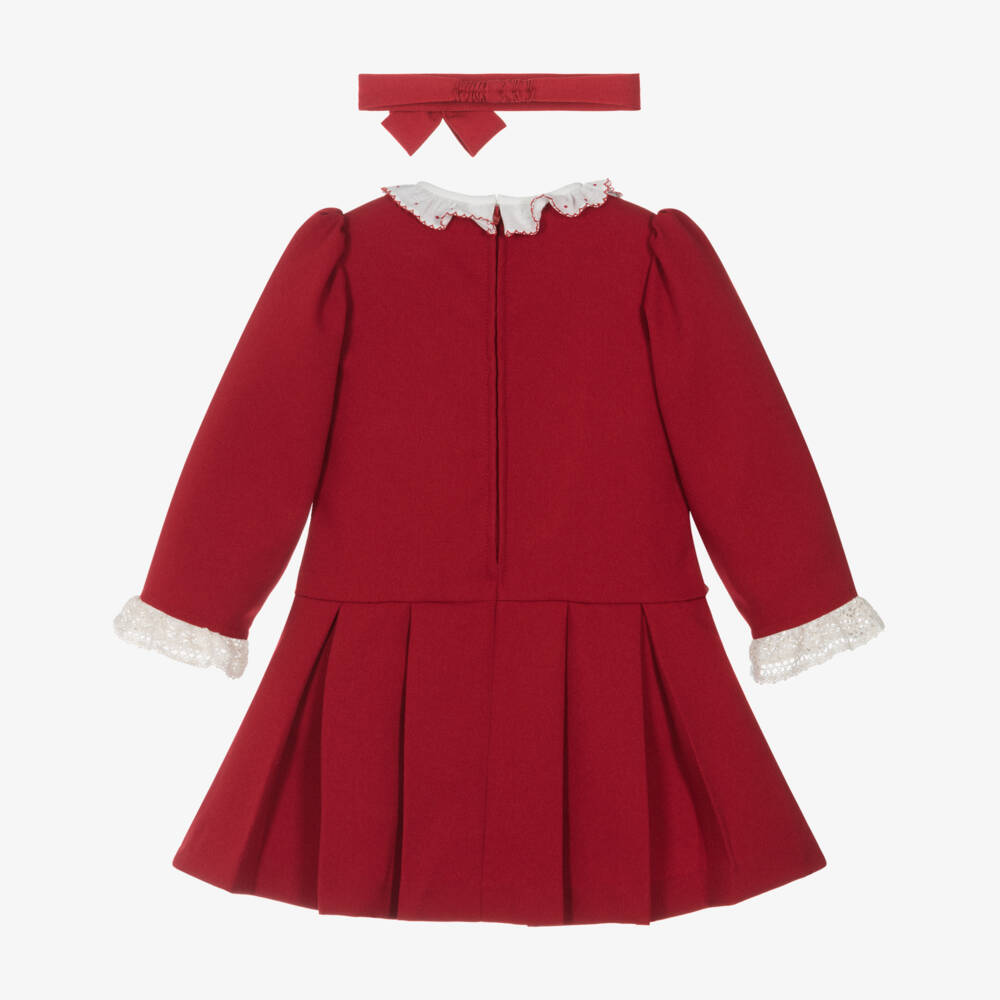 Pretty Originals-Girls Red Twill Dress & Hairband Set with Bows | Childrensalon Outlet