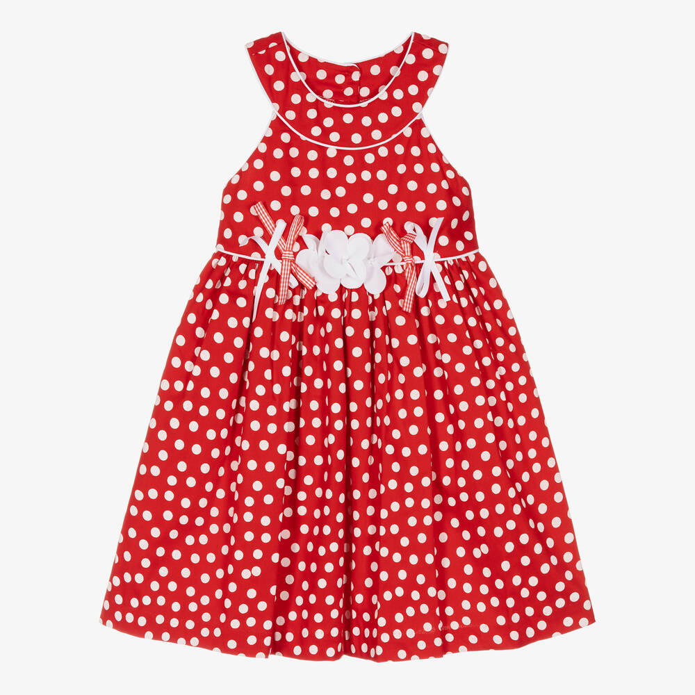 Pretty Originals - Girls Red & White Cotton Polka Dot Dress | Childrensalon