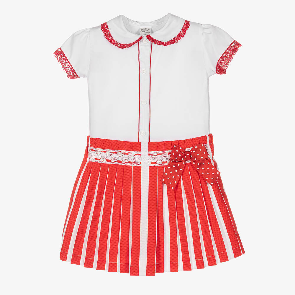 Pretty Originals - Girls Red & White Skirt Set | Childrensalon