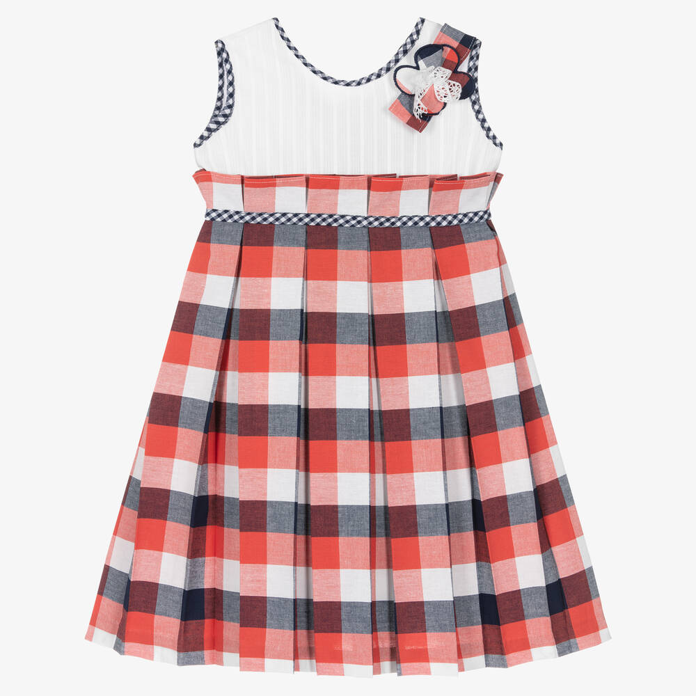 Pretty Originals - Girls Red & White Tartan Cotton Dress | Childrensalon