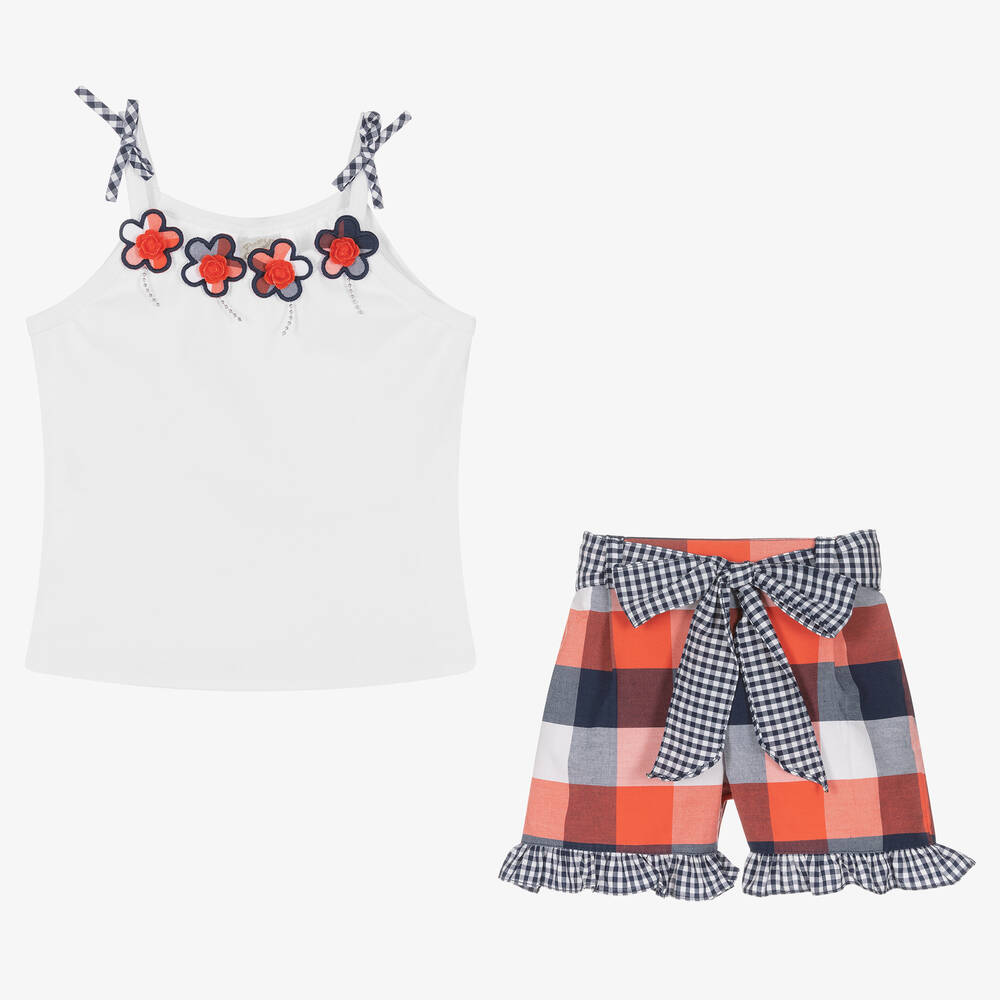 Pretty Originals-Girls Red & White Tartan Short Set  | Childrensalon Outlet