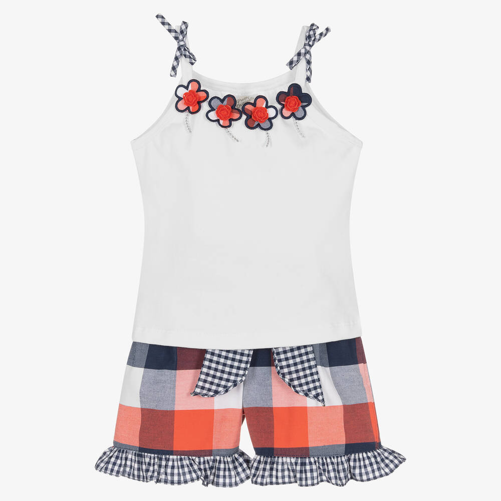 Pretty Originals - Girls Red & White Tartan Short Set  | Childrensalon