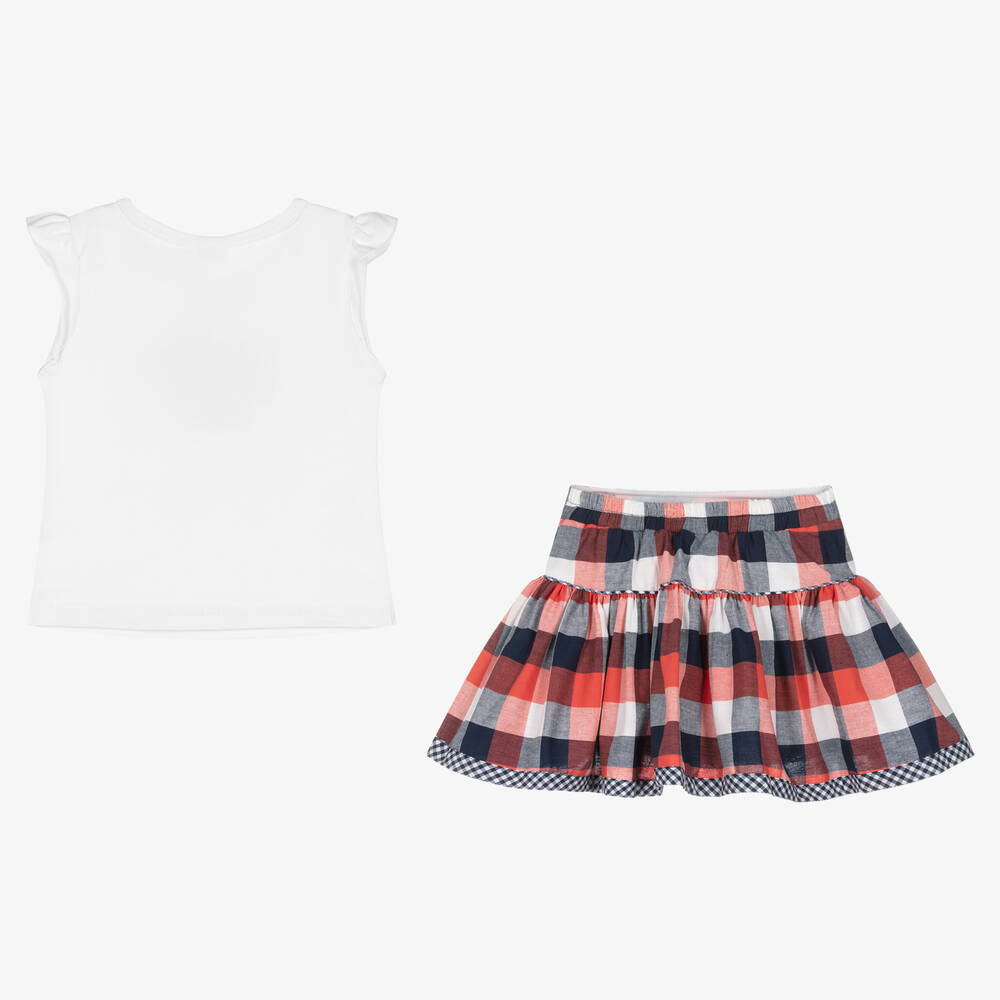 Pretty Originals-Girls Red & White Tartan Skirt Set  | Childrensalon Outlet