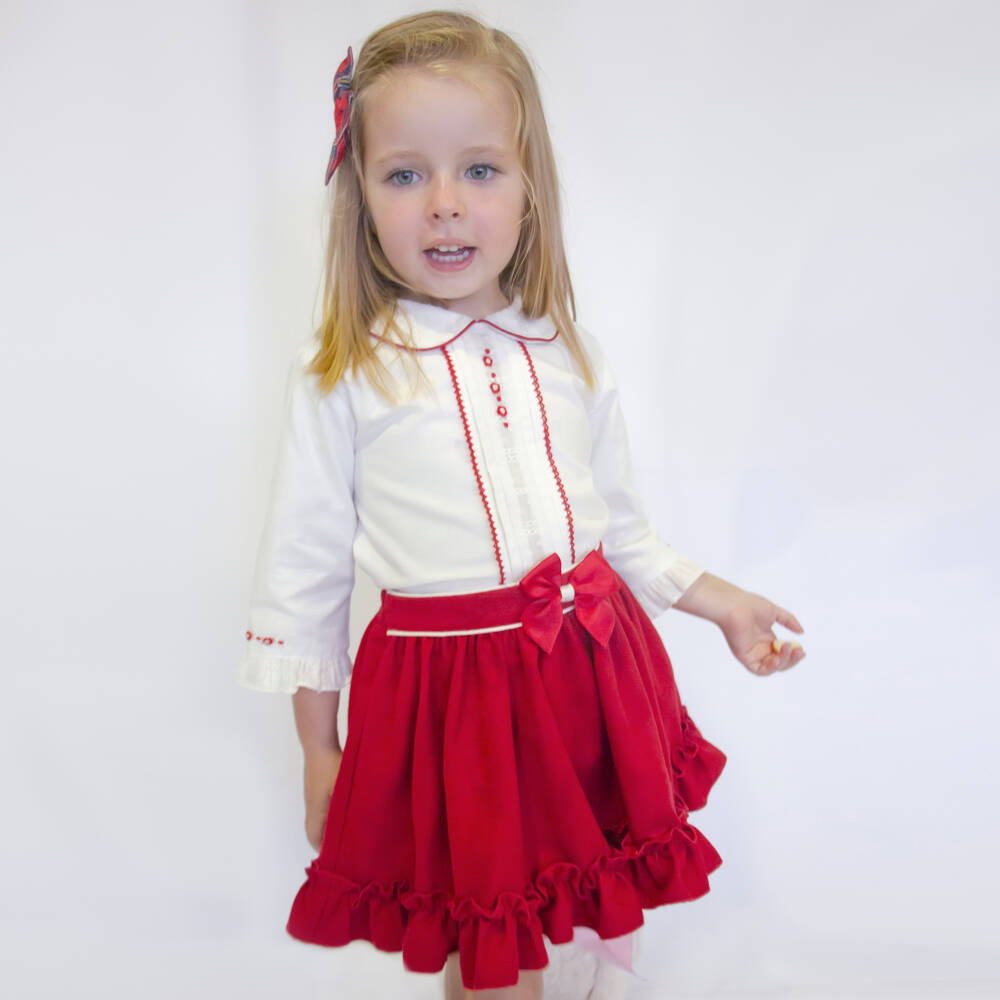Pretty Originals-Girls Scarlet and Ivory Skirt Ensemble | Childrensalon Outlet