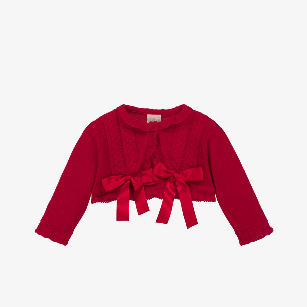 Pretty Originals-Girls Scarlet Cotton Knit Cardigan | Childrensalon Outlet