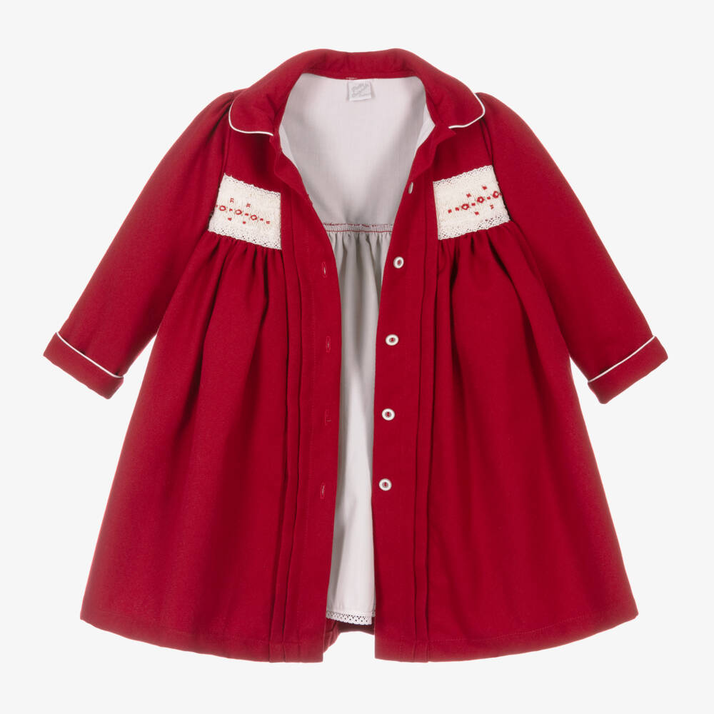 Pretty Originals-Girls Scarlet Smocked Coat and Hat | Childrensalon Outlet