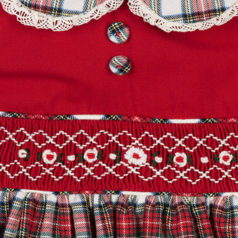 Pretty Originals-Girls Tartan Red Smocked Dress Ensemble | Childrensalon Outlet