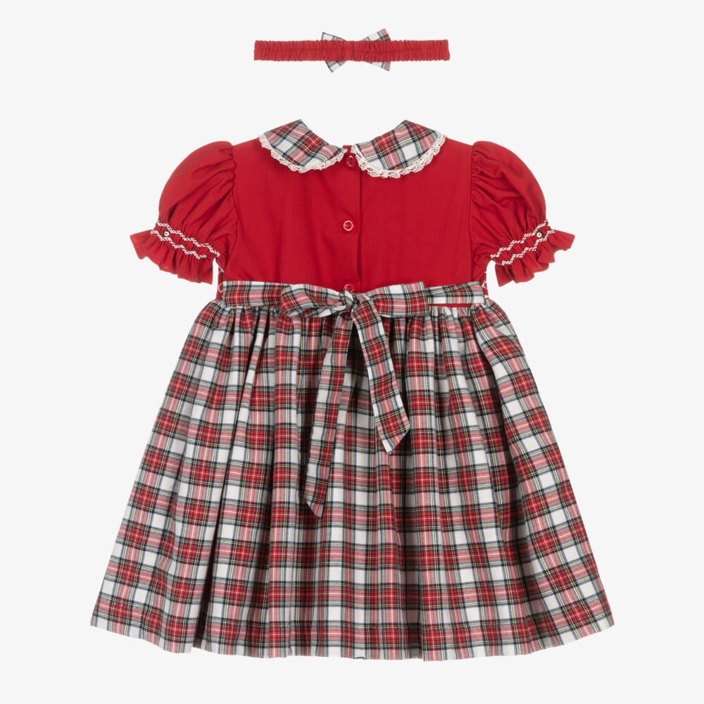 Pretty Originals-Girls Tartan Red Smocked Dress Ensemble | Childrensalon Outlet