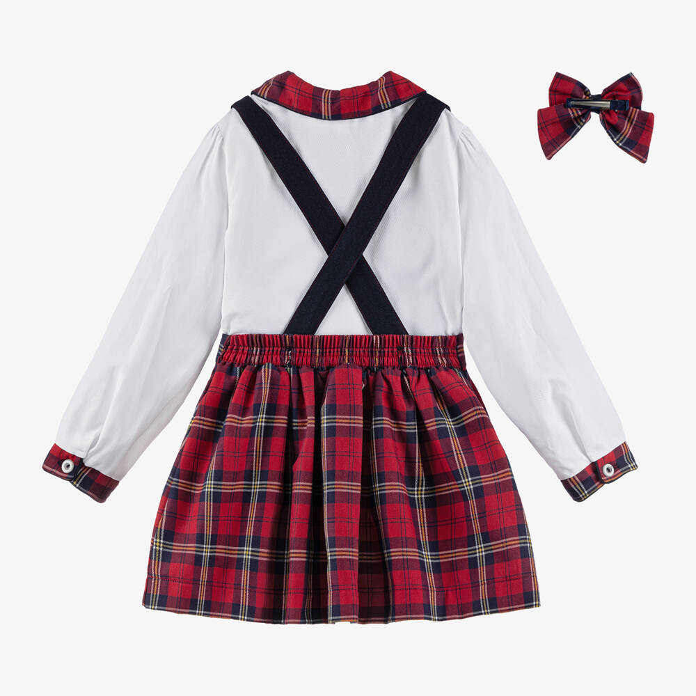 بريتي أوريجينال-طقم تنورة تارتان مزيج قطن لون أحمر وأبيض للبنات | Childrensalon Outlet