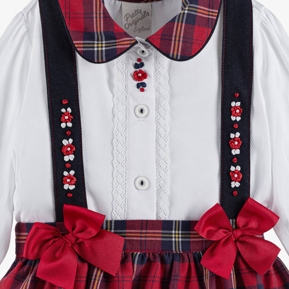 بريتي أوريجينال-طقم تنورة تارتان مزيج قطن لون أحمر وأبيض للبنات | Childrensalon Outlet