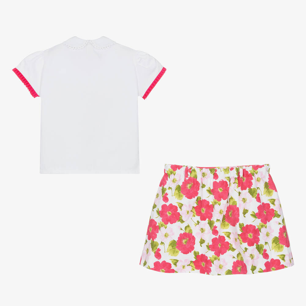 Pretty Originals-Girls White Blouse & Floral Skirt Set | Childrensalon Outlet