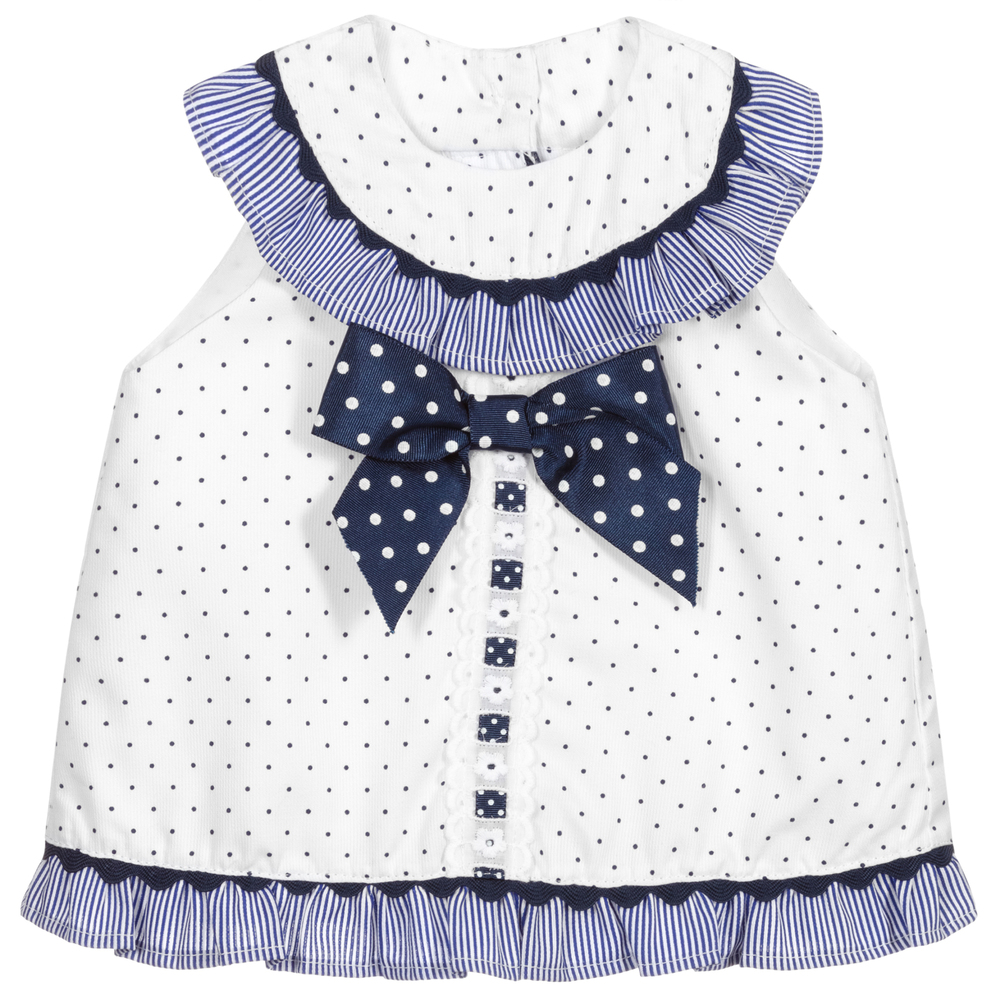 Pretty Originals - Girls White & Blue Cotton Dress | Childrensalon
