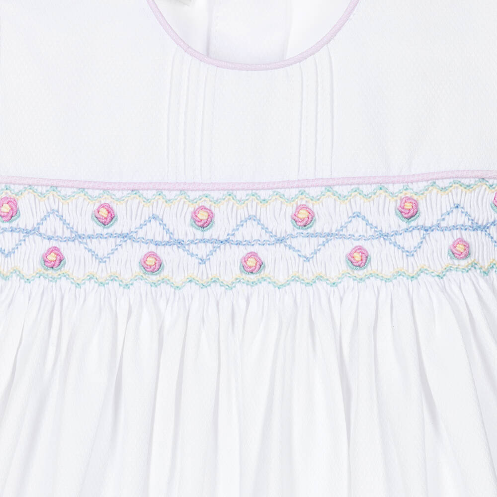 Pretty Originals-Girls White & Blue Cotton Smocked Shorts Set | Childrensalon Outlet