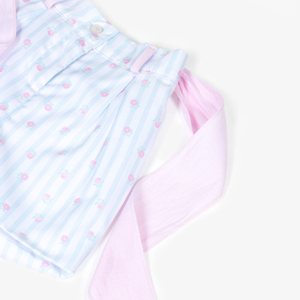 Pretty Originals-Girls White & Blue Cotton Smocked Shorts Set | Childrensalon Outlet