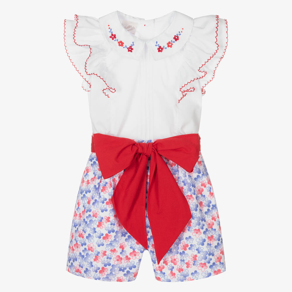 Pretty Originals - Blumen-Top & Shorts Set weiß & blau | Childrensalon