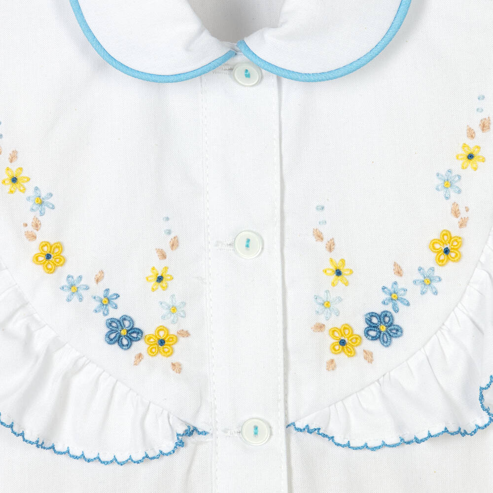 بريتي أوريجينال-بِدلة رسمية قطن لون أبيض وأزرق بطبعة ورود | Childrensalon Outlet