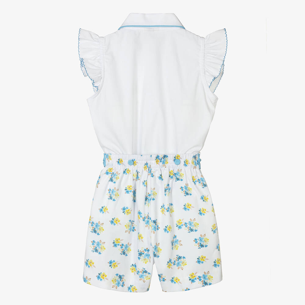 بريتي أوريجينال-بِدلة رسمية قطن لون أبيض وأزرق بطبعة ورود | Childrensalon Outlet